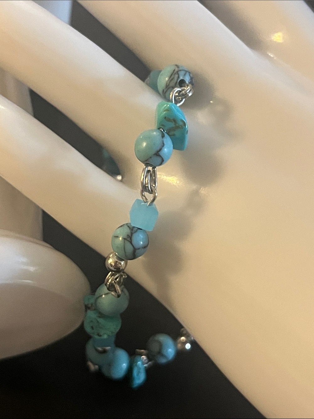 Turquoise Chip Bead Bracelet with Silver Accents - Women Jewelry 13